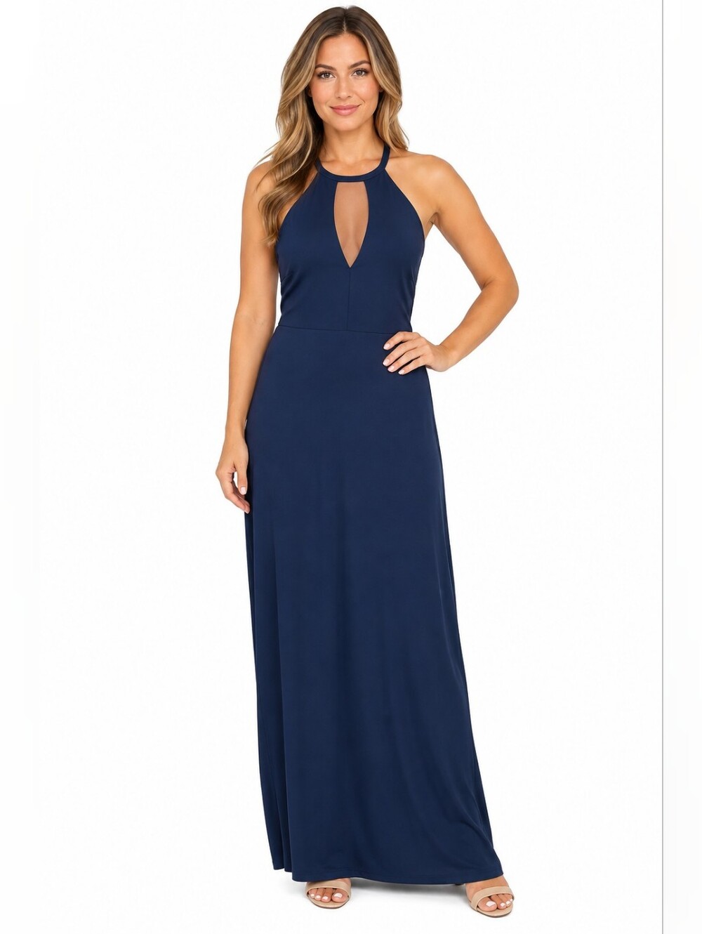 Lulu's Navy Halter Maxi Dress with Keyhole